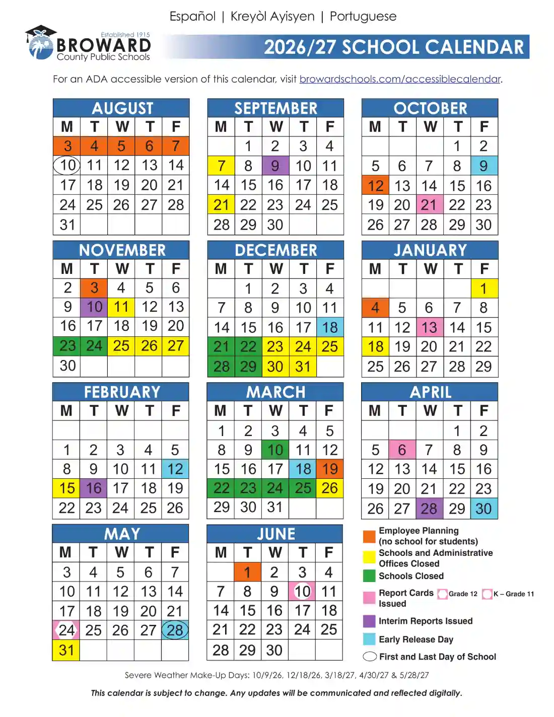 Broward County 2026-2027 School Calendar